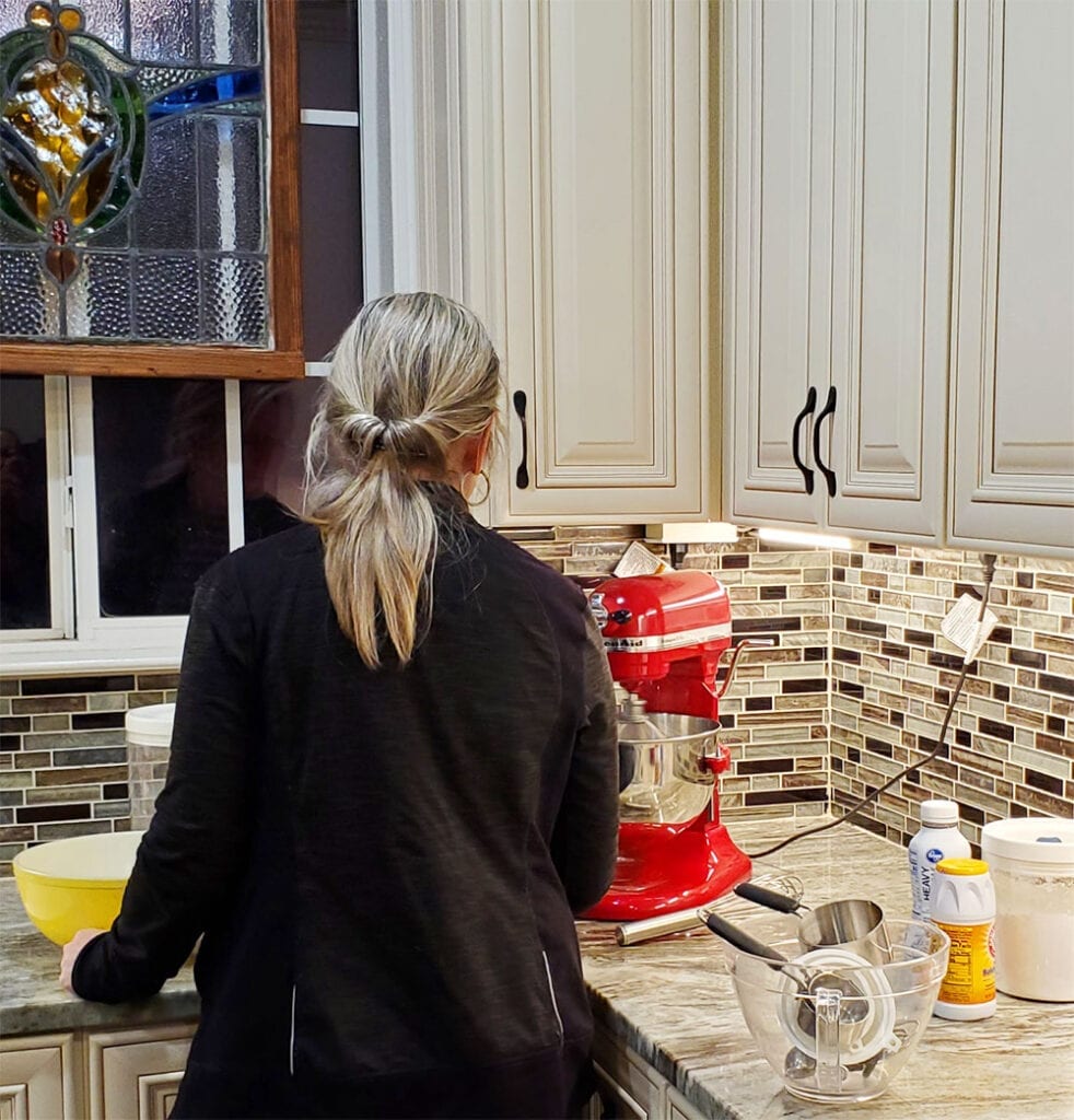 Kathy in the kitchen, beginning to make the Buche de Noel.